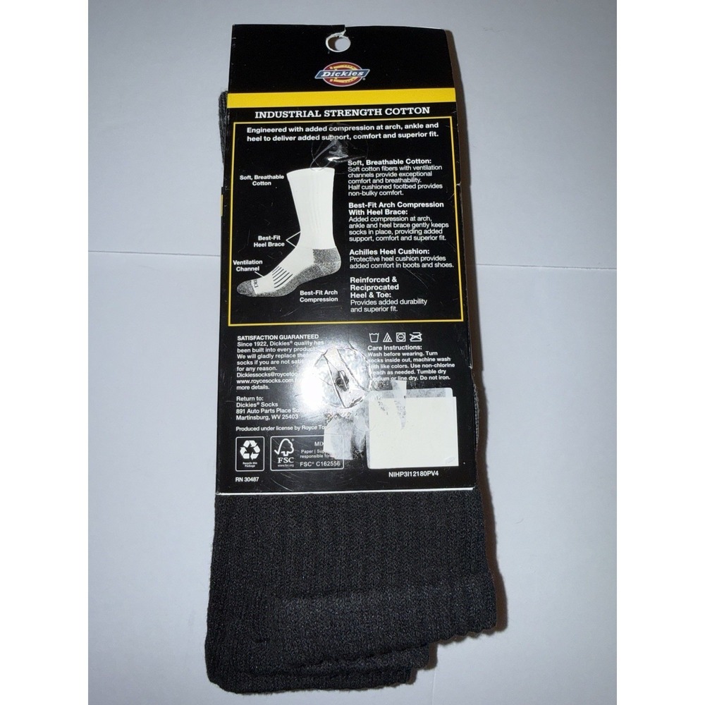 Dickies Men 3 Pack Socks 6-12 Crew Work Black Gray Heavy Duty Cotton Utility NWT - Picture 7 of 9